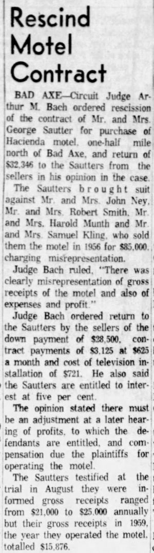 Maple Lane Motel (Hacienda Motel) - Oct 9 1960 Article About Dispute Over Sale (newer photo)